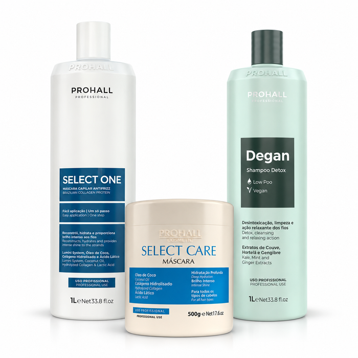 Prohall Select One complete professional kit with Select One 1 L, Degan Detox Shampoo 1 L and Select Care Mask 500 g